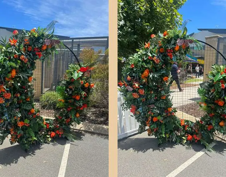 Round Mesh with Greenery and Orange Florals