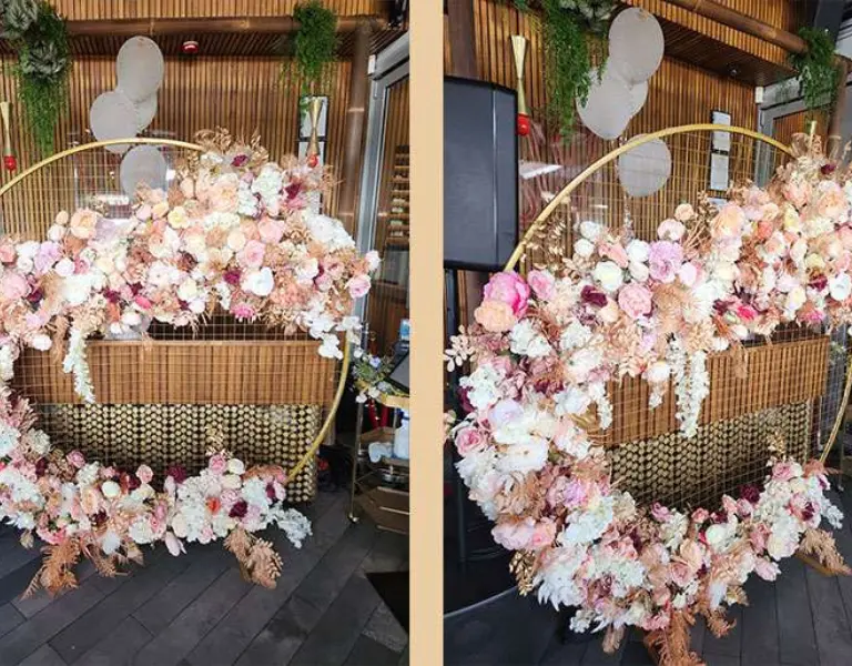 Round Mesh with Peaches and Pinks Artificial Flowers